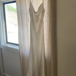 Silk white cowelled neck wedding dress/formal dress